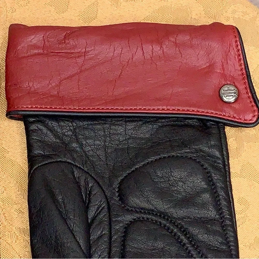 XL Womens Harley Davidson Motorcycle Soft Leather Gloves Embroidered